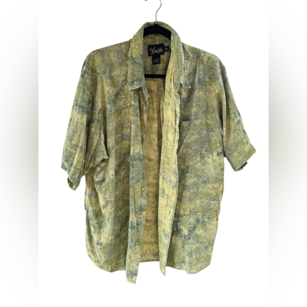Dick Idol 2XL Silk Blend Button Down Shirt Green Abstract Print